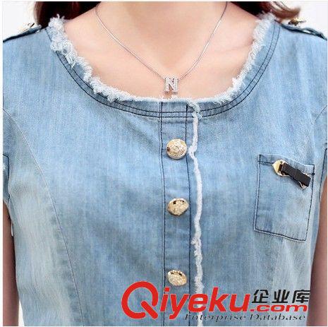 2015.4.20 2015韓版女裝新款夏裝牛仔雪紡拼接連衣裙中裙女連衣裙原始圖片3