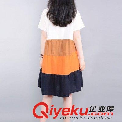 2015.5.8 2015韓版大碼女裝拼接短袖圓領(lǐng)顯瘦連衣裙原始圖片2