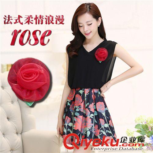 2015.5.8 2015夏裝新款連衣裙女顯瘦3D印花歐根紗無袖背心裙原始圖片3