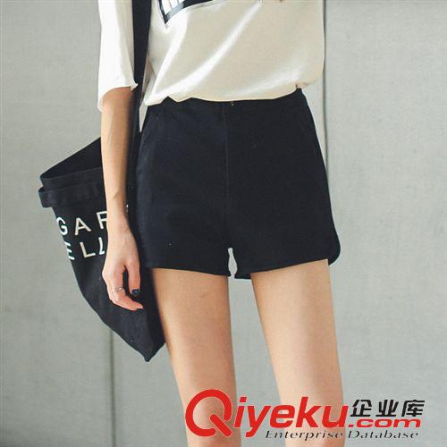 2015.5.16 2015復古純色高腰短褲夏顯瘦水洗牛仔牛仔褲女原始圖片2