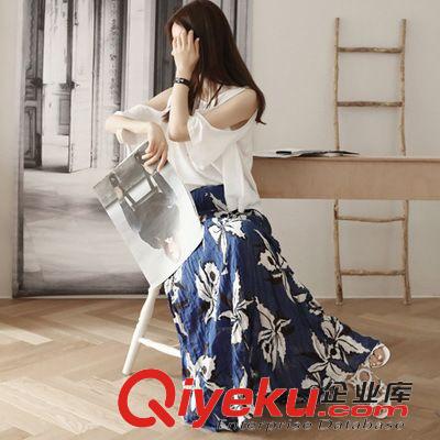 2015.5.18 韓版兩件套裝2015夏新款露肩印花雪紡沙灘拖地半身長裙女裝原始圖片2