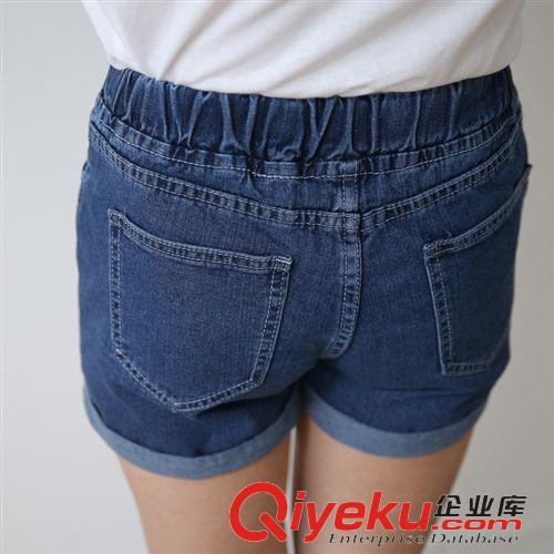 2015.5.20 2015影視韓模實(shí)拍款牛仔短褲女寬松緊帶系繩闊腿修身顯瘦原始圖片2