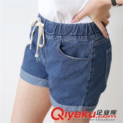 2015.5.20 2015影視韓模實(shí)拍款牛仔短褲女寬松緊帶系繩闊腿修身顯瘦原始圖片3