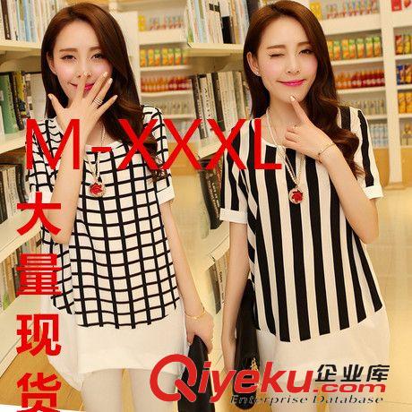2015.5.22 加肥加大碼女裝胖mm夏裝新款韓版顯瘦200斤雪紡衫短袖中長款T恤女原始圖片2