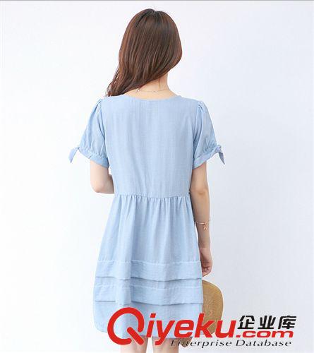 2015.5.24 2015韓版夏裝時尚寬松dmmm泡泡袖亞麻中長款胖mm連衣裙女原始圖片3