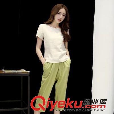 2015.5.26 2015夏季新款韓版女式寬松闊腿七分褲休閑上衣棉麻兩件套原始圖片2