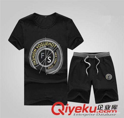 男式休閑套裝 廠家直銷男士夏季運(yùn)動大碼套裝青少年短袖圓領(lǐng)T恤針織五分褲1502#