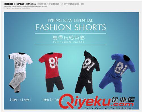 男式休閑套裝 廠家直銷男士夏季運(yùn)動大碼套裝青少年短袖圓領(lǐng)T恤針織五分褲1502#原始圖片3