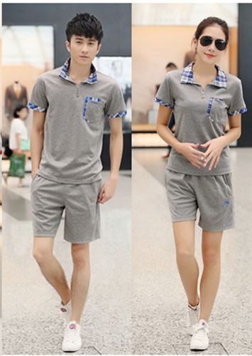 健身套裝 夏季新款polo領短袖情侶運動休閑套裝羽毛球運動服沙灘褲一件代發(fā)原始圖片2