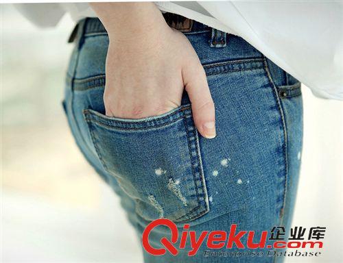 牛仔褲 2015春夏新款淺色百搭顯瘦油漆破洞九分牛仔褲女小腳褲鉛筆褲潮原始圖片2