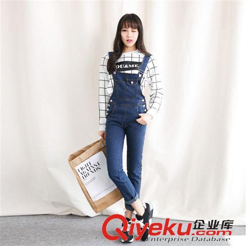 牛仔褲 2015春秋新款韓版時尚深藍色寬松顯瘦牛仔背帶褲長褲女原始圖片3