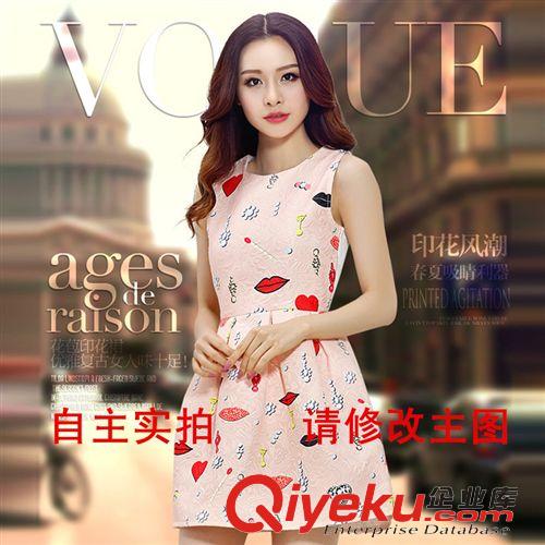 4月5號新款 2015歐美時尚新款夏季立體印花宮廷風顯瘦無袖圓領打底連衣裙女原始圖片3