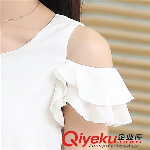 4月20號新款 2015夏季新款韓版大碼女裝時尚飛飛袖圓領假兩件顯瘦雪紡連衣裙原始圖片3