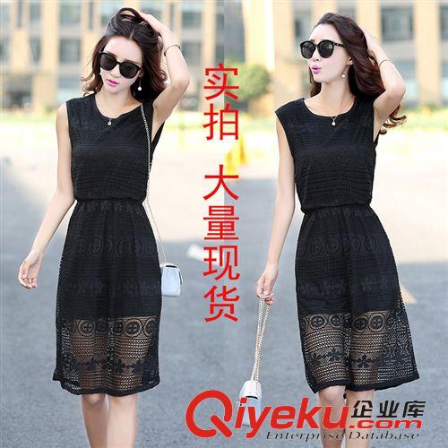 5月25號新款 2015夏季新款女裝 韓版時尚圓領短袖中長款蕾絲繡花連衣裙原始圖片3
