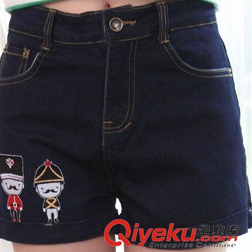 2015.5月新款第三期 2015新款韓版高腰彈力 趣味刺繡牛仔短褲