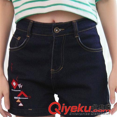 2015.5月新款第三期 2015新款韓版 高腰彈力 趣味刺繡牛仔短褲   一件代發(fā)原始圖片2