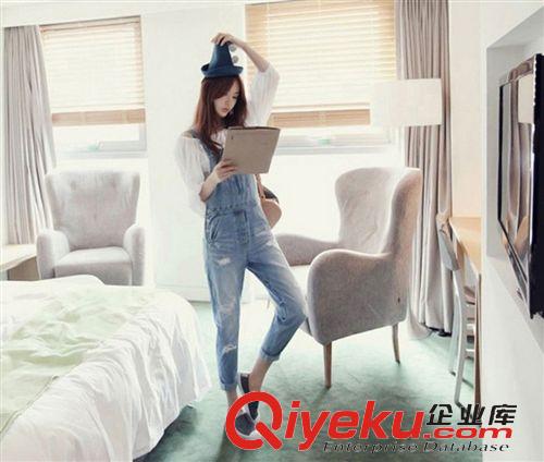 牛仔系列 2015夏季  新款可卸兩穿牛仔褲口袋背帶褲女顯廋牛仔短褲
