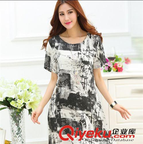 大碼女裝專區(qū) 2015夏季新款大碼女裝唯美森女系水墨畫印花連衣裙