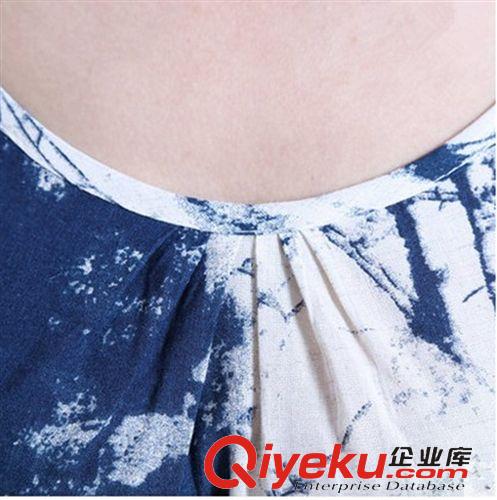 大碼女裝專區(qū) 2015新款大碼女裝水墨印花文藝范棉麻短袖連衣裙