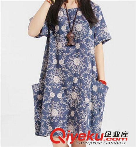 大碼女裝專區(qū) 2015夏季新款韓版大碼女裝印花寬松棉麻連衣裙