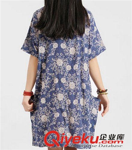 大碼女裝專區(qū) 2015夏季新款韓版大碼女裝印花寬松棉麻連衣裙
