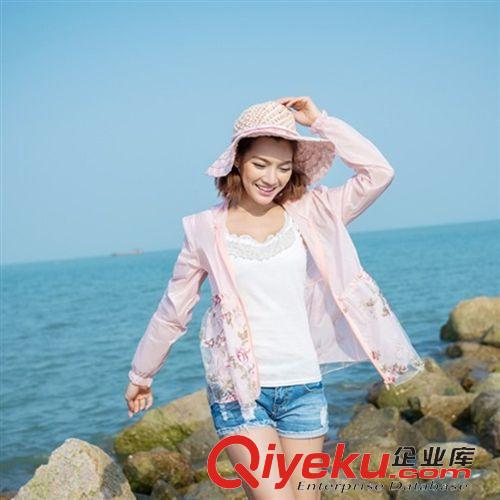 防曬衣 2015夏季 歐根紗防曬衣 女款長袖 防紫外線花朵 防曬服原始圖片2