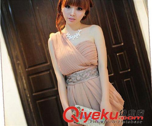 夜店裝/晚禮服 2015年 伴娘禮服 短款 小禮服 新娘結(jié)婚敬酒服 斜肩 宴會連衣裙原始圖片3