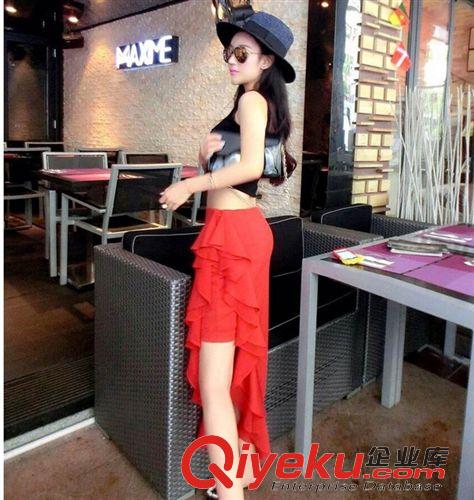 夜店裝/晚禮服 夏季新款韓版性感夜店裝露肚臍吊帶衫+荷葉邊半身裙連衣裙