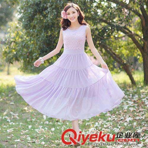 波西米亞裙 連衣裙2015新款女裝夏季圓領無袖雪紡連衣裙波西米亞長裙