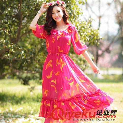波西米亞裙 連衣裙2015新款女裝夏季圓領無袖雪紡連衣裙波西米亞長裙