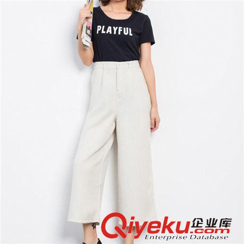 韓國代購 2015夏高腰復古九分闊腿褲女休閑寬松褲棉麻 百搭西褲原始圖片2