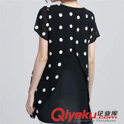 大碼女裝 歐美大碼女裝2015夏款胖MM圓領(lǐng)短袖波點(diǎn)顯瘦雪紡衫上衣原始圖片3