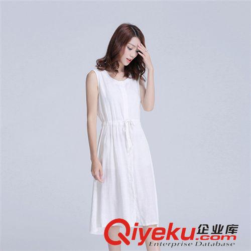 連衣裙 2015夏季新款棉麻修身復古連衣裙無袖大擺背心裙女一件代發
