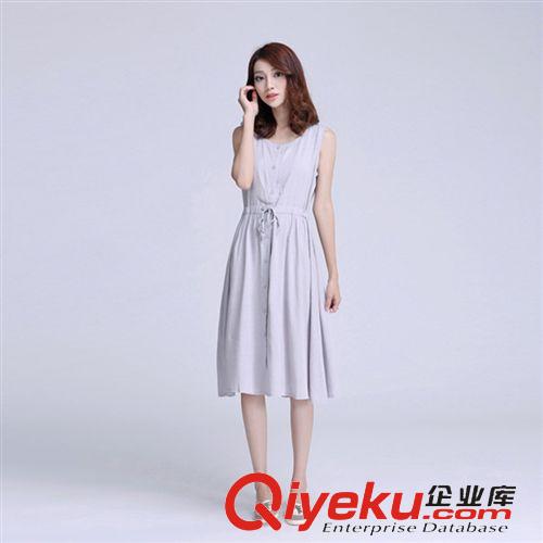 連衣裙 2015夏季新款棉麻修身復古連衣裙無袖大擺背心裙女一件代發原始圖片2