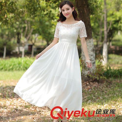 連衣裙 實(shí)拍禮服裙2015夏重工蕾絲鉤花鏤空網(wǎng)紗手工釘珠公主連衣裙