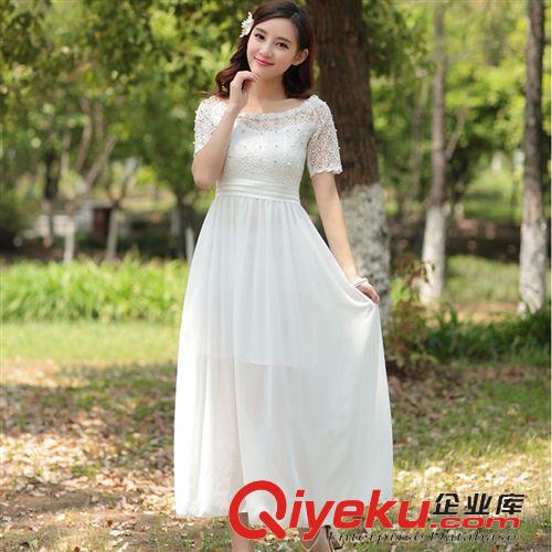 連衣裙 實拍婚紗裙2015夏季新款沙灘裙釘珠鑲鉆長款連衣裙原始圖片2