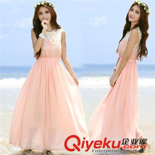 連衣裙 實拍禮服裙2015夏鉤花蕾絲手工訂鉆寶石公主松緊腰連衣裙