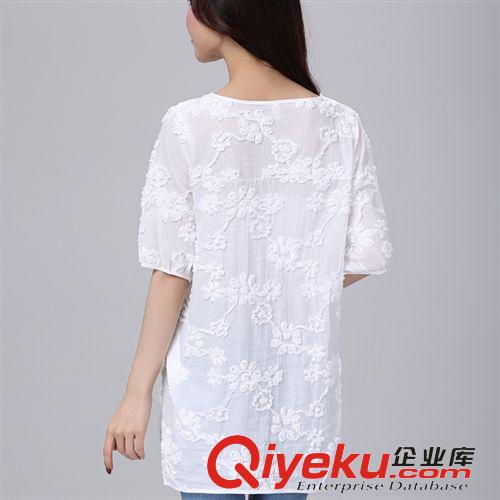 襯衣，T恤 2015歐美大碼女裝夏季新款胖妹妹寬松顯瘦繡花中長款中袖上衣原始圖片3
