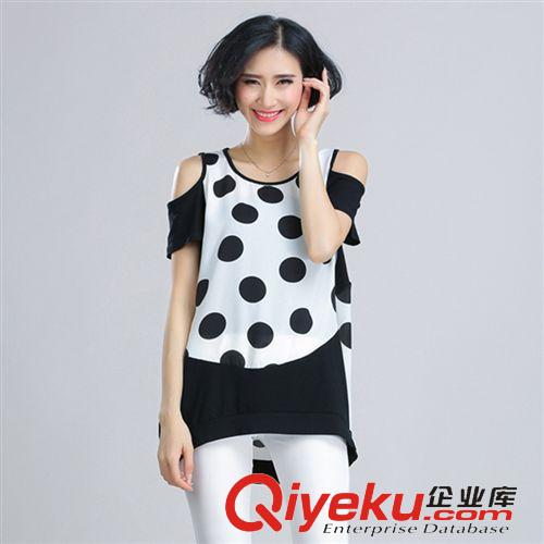 襯衣，T恤 歐美大碼女裝2015女裝新款胖MM個性波點露肩顯瘦短袖T恤