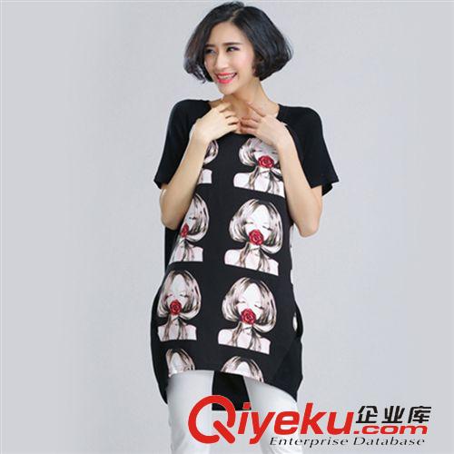 襯衣，T恤 歐美大碼女裝2015夏裝新款胖mm修身顯瘦印花連衣裙