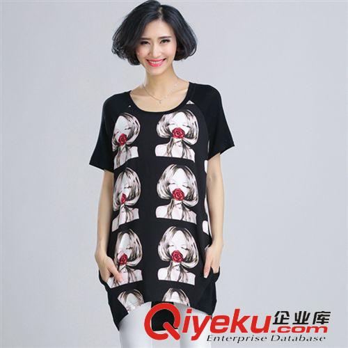 襯衣，T恤 歐美大碼女裝2015夏裝新款胖mm修身顯瘦印花連衣裙