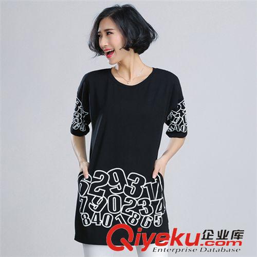 襯衣，T恤 歐美大碼女裝2015夏裝新款胖mm修身顯瘦印花連衣裙