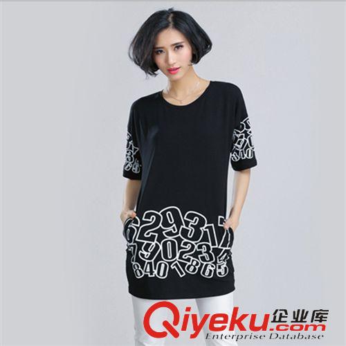 襯衣，T恤 2015女裝新款寬松顯瘦圓領胖mm印花短袖中長款原始圖片3