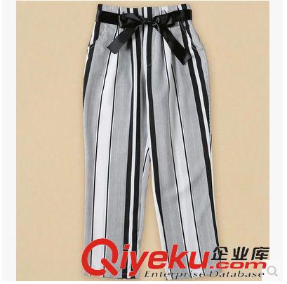套裝 歐洲站2015夏裝新款飛飛袖海軍風(fēng)t恤條紋褲歐美套裝原始圖片2