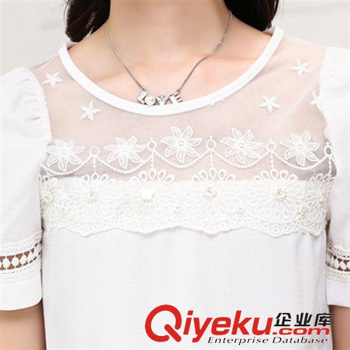 蕾絲 雪紡打底衫 2015加肥加大胖人大碼女夏季新款網紗衫短袖t恤鏤空上衣雪紡衫原始圖片3