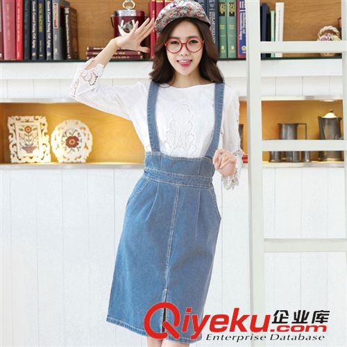 牛仔系列 韓模實拍韓版松緊高腰吊帶牛仔裙百搭顯瘦背帶裙女潮原始圖片2
