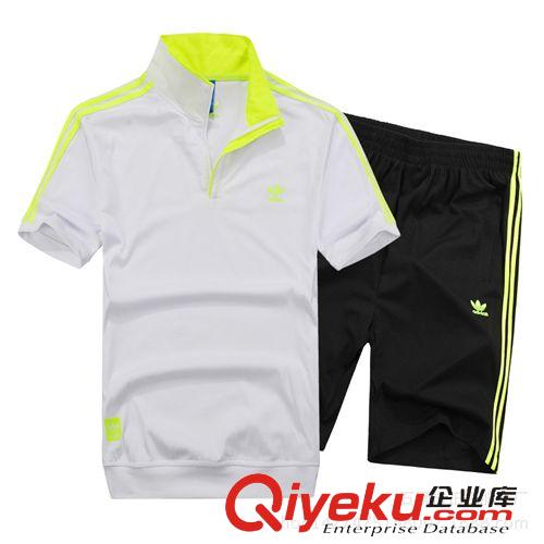  男式短袖套裝 夏季短袖運動套裝男式立領T恤運動服青年休閑跑步短褲套裝男批發