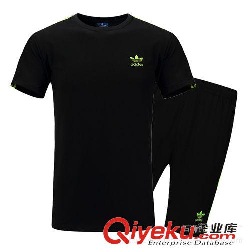  男式短袖套裝 夏季新品純棉男士運(yùn)動套裝男圓領(lǐng)短袖七分短褲跑步運(yùn)動休閑服套裝原始圖片3