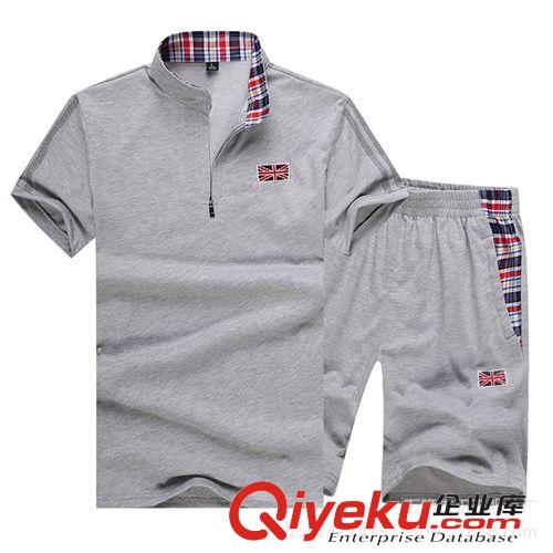  男式短袖套裝 純棉運動套裝男夏季運動服短袖短褲休閑套裝圓領中青年跑步運動裝