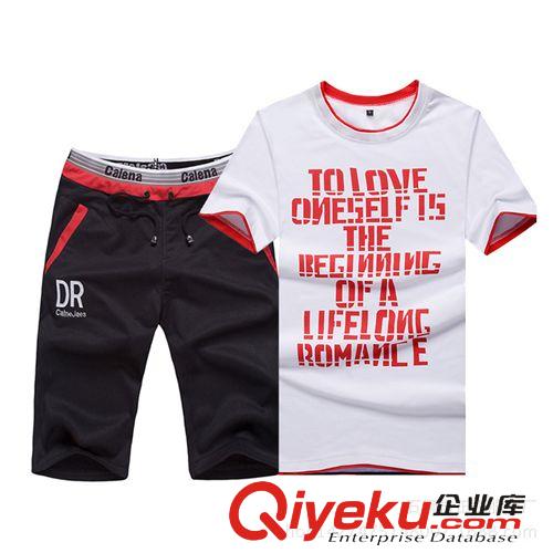  男式短袖套裝 純棉運動套裝男夏季運動服短袖短褲休閑套裝圓領中青年跑步運動裝